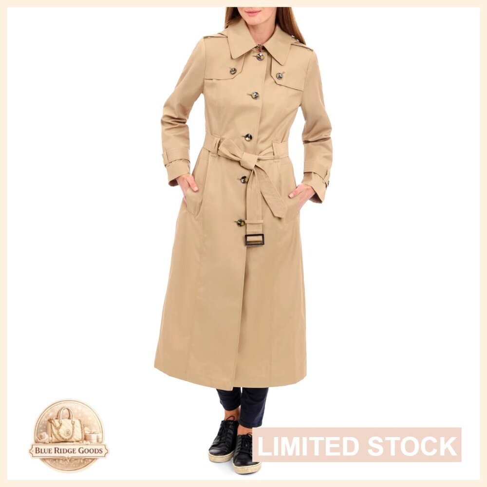Classic Trench Coat Single Breasted Long Fitted Water Resistant Chic Outerwear